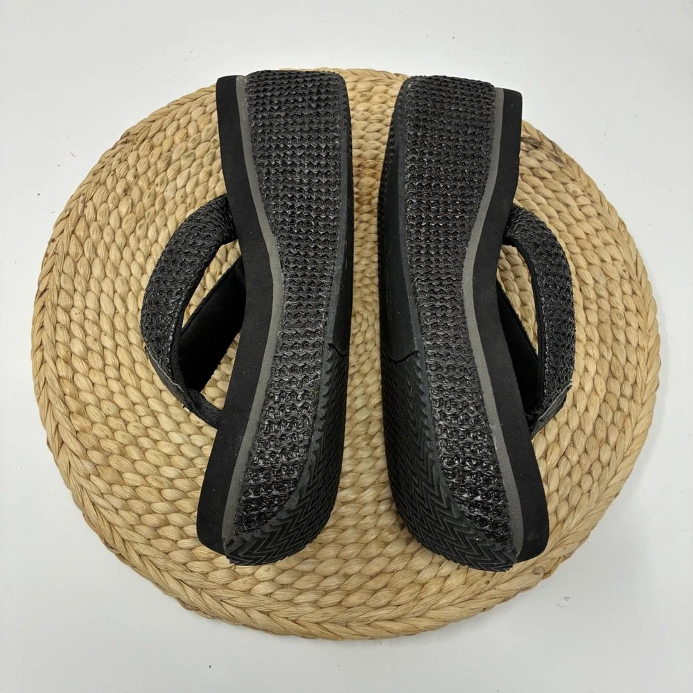 Volatile Vintage Y2K Platform Wedge Thong Sandals‎ Black Women's Size 9 Chunky